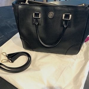 Tory Burch large perforated Robinson Satchel, black